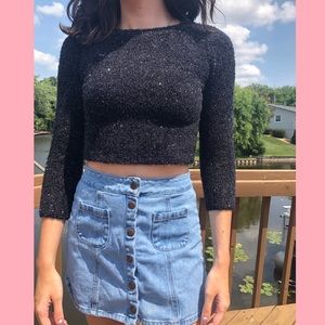 Fluffy Cropped Sweater with Silver Threads